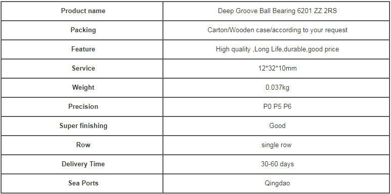 Ukuran Mini GCR15 Deep Groove Ball Bearing 6201 Diameter Luar 12 * 32 * 10mm
