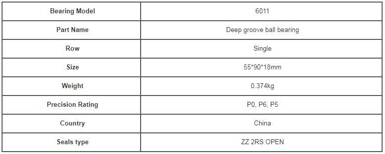 6011 Deep Groove Ball Bearing Untuk Mesin Dengan Kebisingan Rendah Presisi Tinggi 55 * 90 * 18MM
