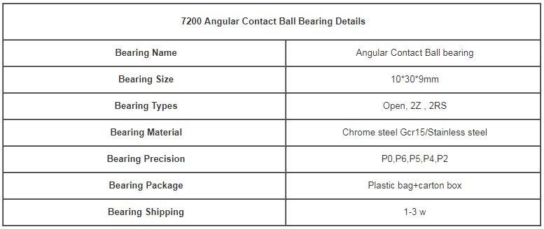 Ukuran Mini 10 * 30 * 9mm Bola Kontak Sudut Bantalan 7200 Baja Dan Kandang Kuningan