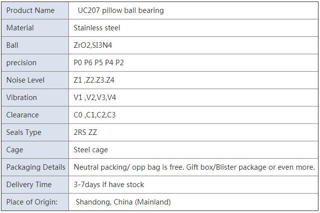 UC207 Stainless Steel Bantal Bola Bearing Suku Cadang Dengan P0 P6 P5 P4 P2 Presisi