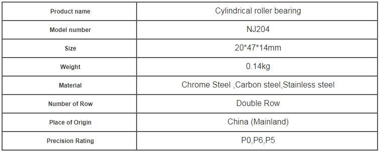 Brass Cage Cylindrical Roller Bearing NU204 / NJ204 Presisi P5 P4 ukuran 20 * 47 * 14mm